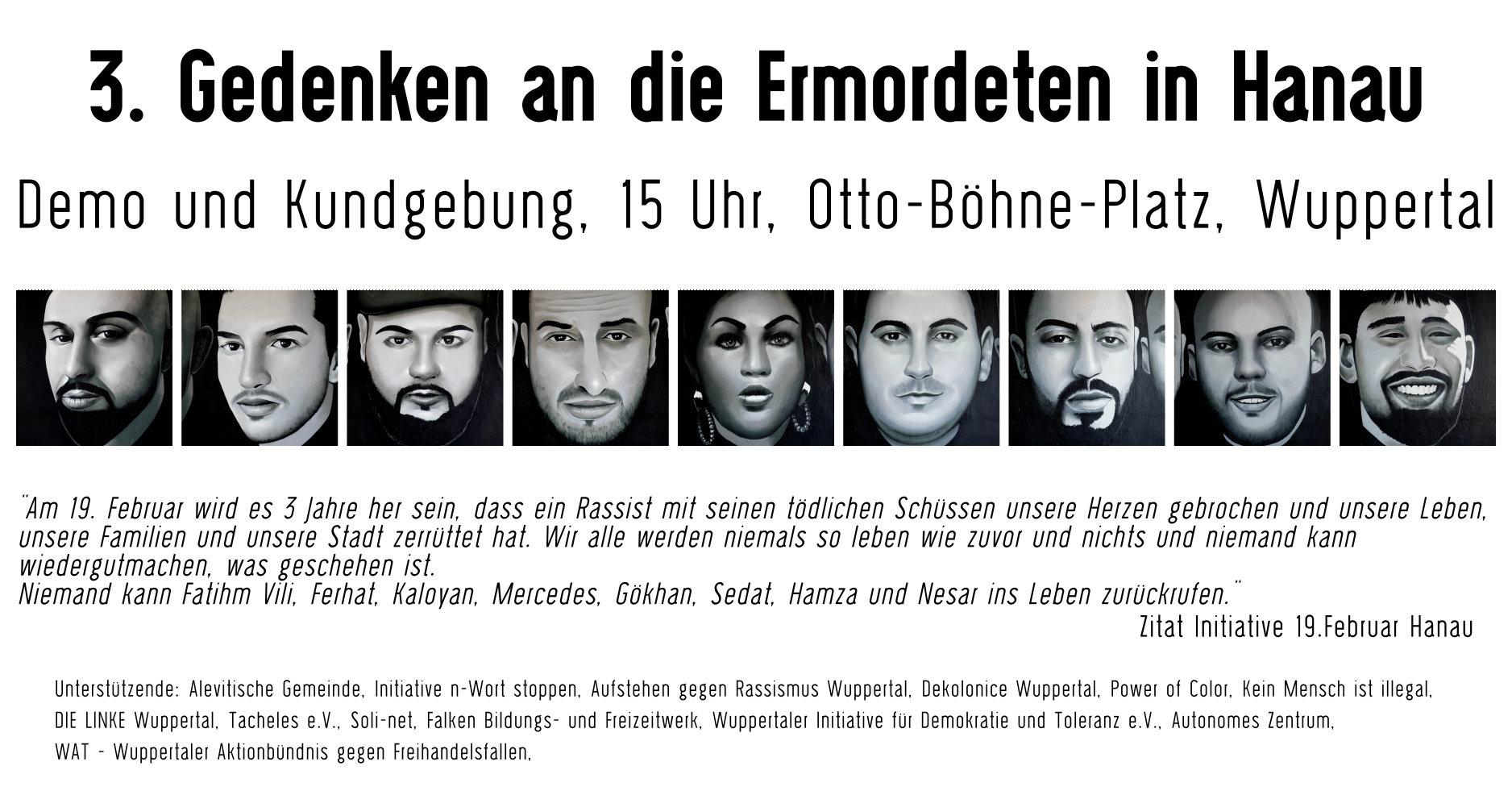 Gedenkveranstaltung zum 3. Jahrestag der Anschläge in Hanau am 19. Februar 